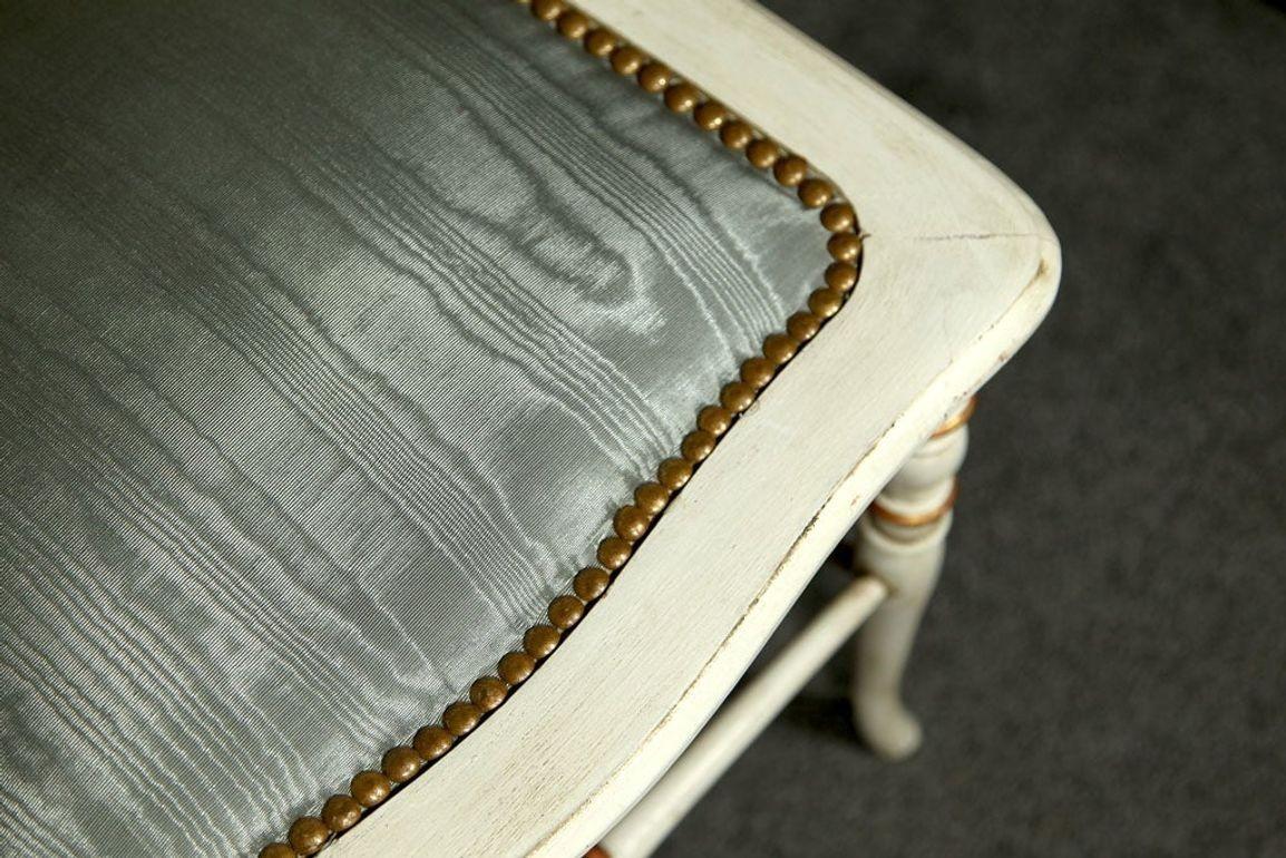 Gustavian, Dining Chairs, Spindle Back, White Paint, Giltwood, Blue Fabric For Sale 2