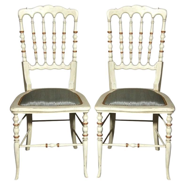 Gustavian, Dining Chairs, Spindle Back, White Paint, Giltwood, Blue Fabric
