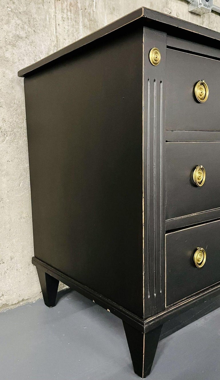 Gustavian Ebony Paint Distressed Commode, Nightstand, Chest 19th