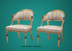 Gustavian gilt Armchairs with Lions heads, a pair,  Sweden, end 19th century