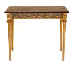 Gustavian Gilt Freestanding Console Table with Black Wood Top
