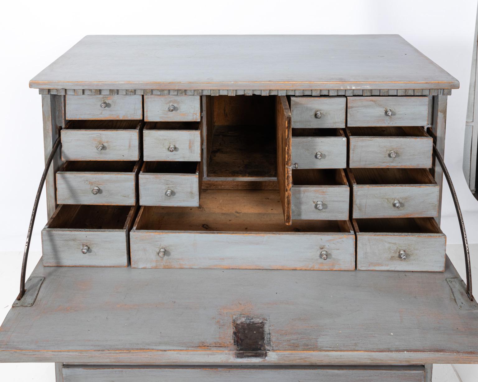 Gustavian Gray Painted Writing Bureau For Sale 2