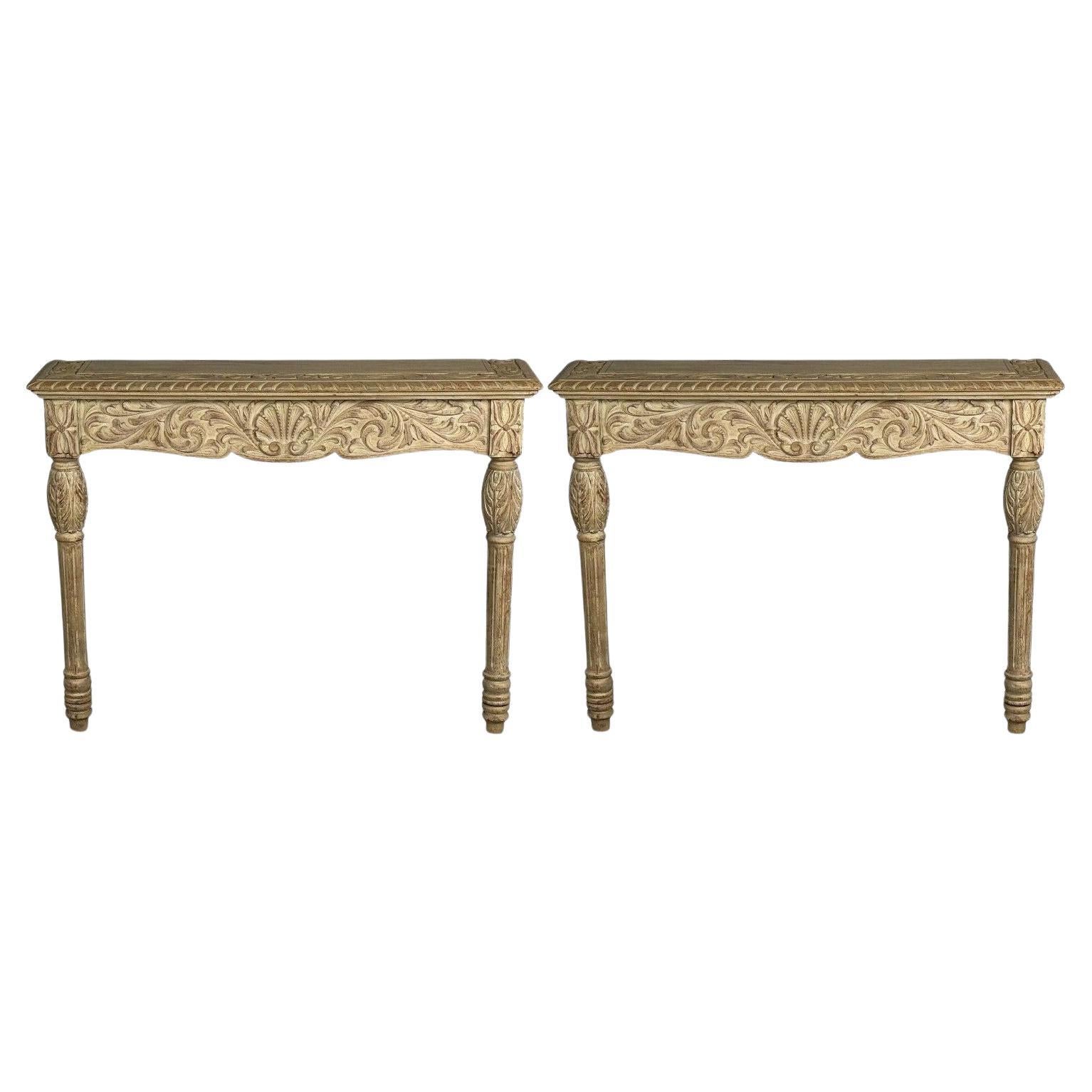 Gustavian, Grey Paint, Pine, Paint Decorated Wall Mounted Consoles, Sweden 1950s