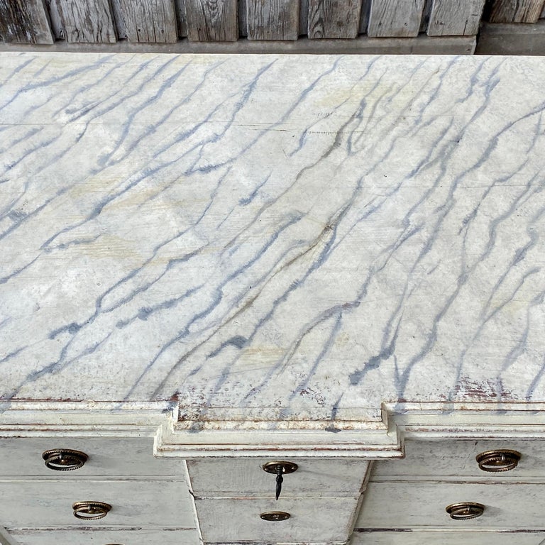 Gustavian Grey Painted 3 Drawer Dresser with Faux Marble Top, Sweden