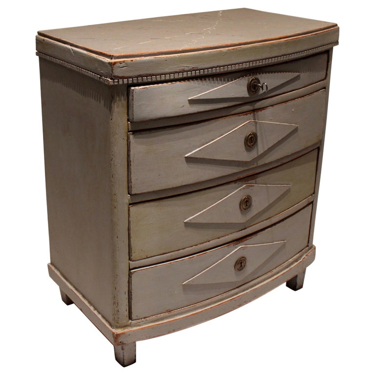 Gustavian Grey Painted Chest Of Drawers With Curved Front 1830s