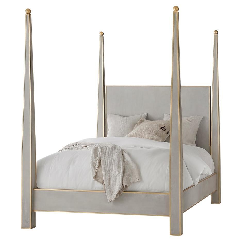 Gustavian Grey Painted Four Poster Bed, US King For Sale