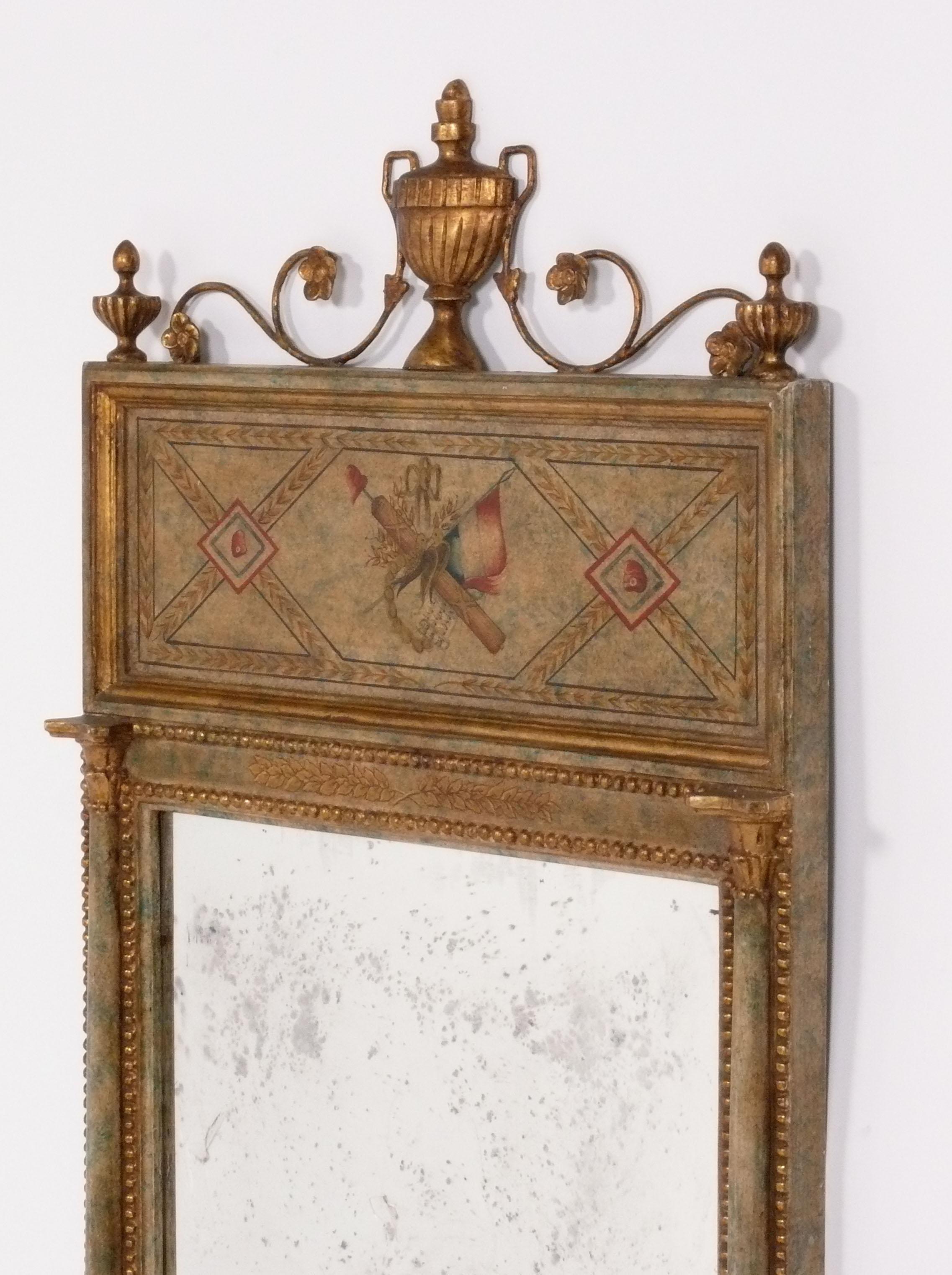 Dutch Gustavian Hand Painted and Gilt Mirror For Sale