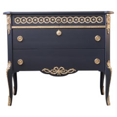 Used Gustavian Haupt Chest with Three Drawers in a black finish with brass detailing