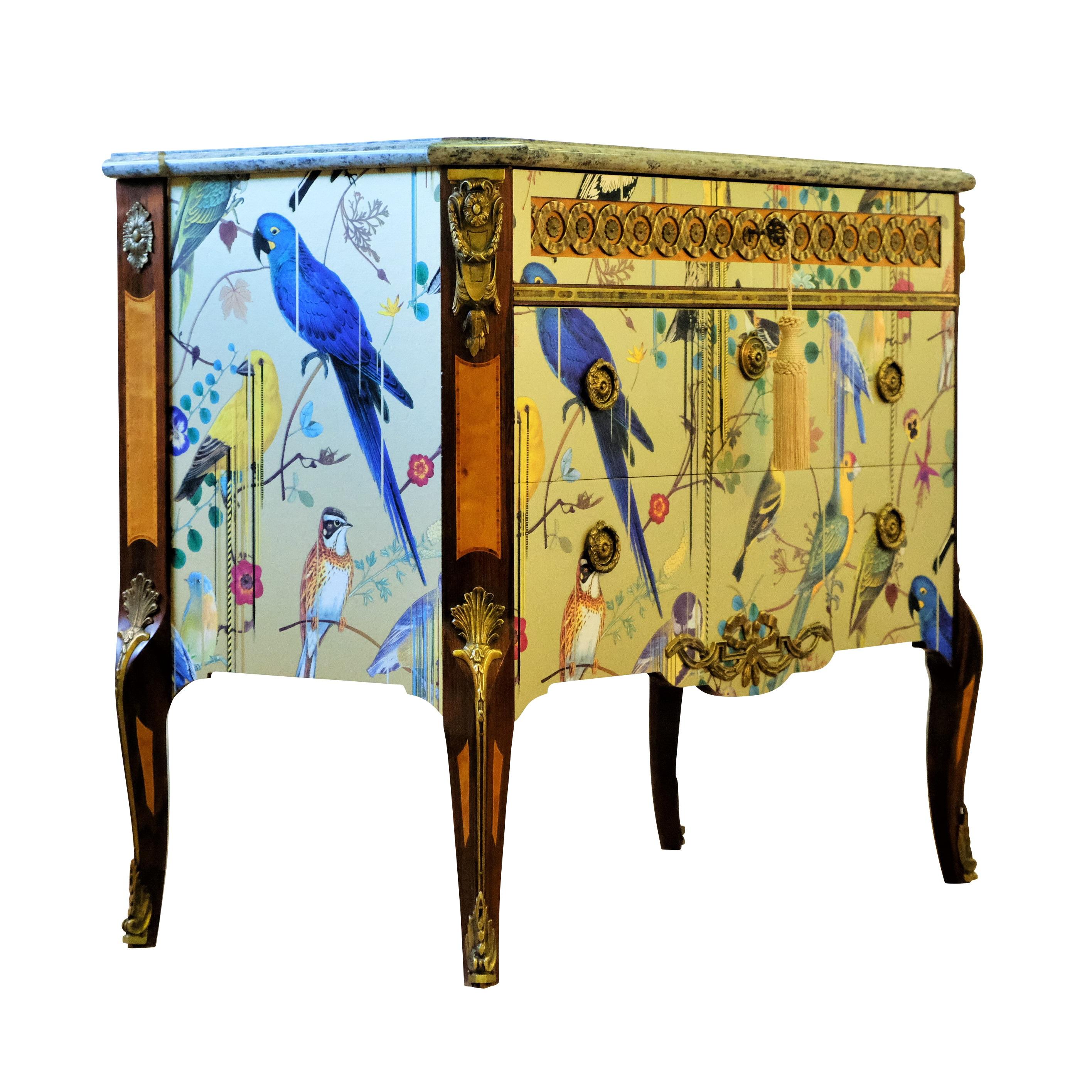 Louis XV Gustavian Haupt Chest with Three Drawers in a Gold Christian Lacroix Design For Sale