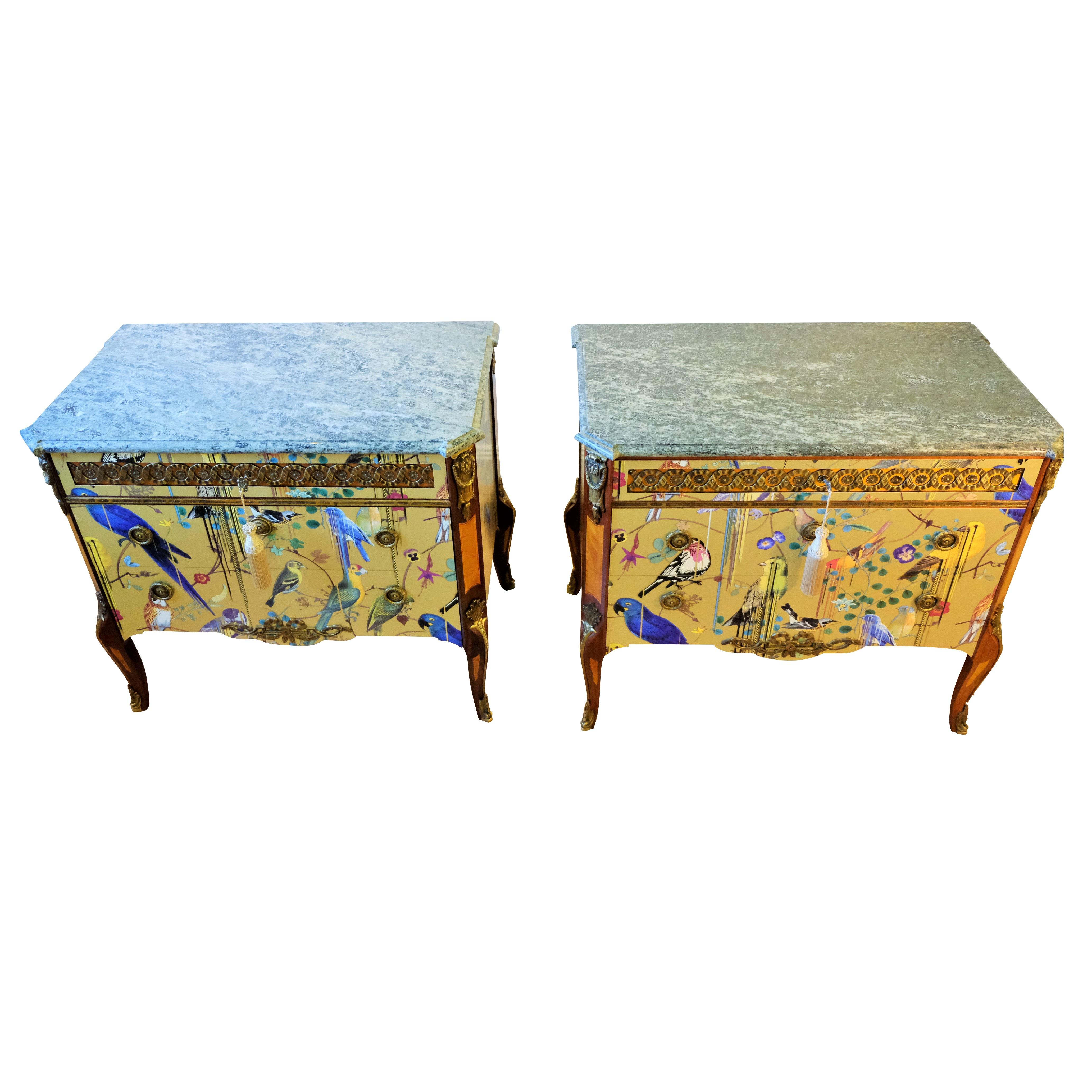 Gustavian Haupt Chest with Three Drawers in a Gold Christian Lacroix Design In Excellent Condition In Crowthorne, Surrey