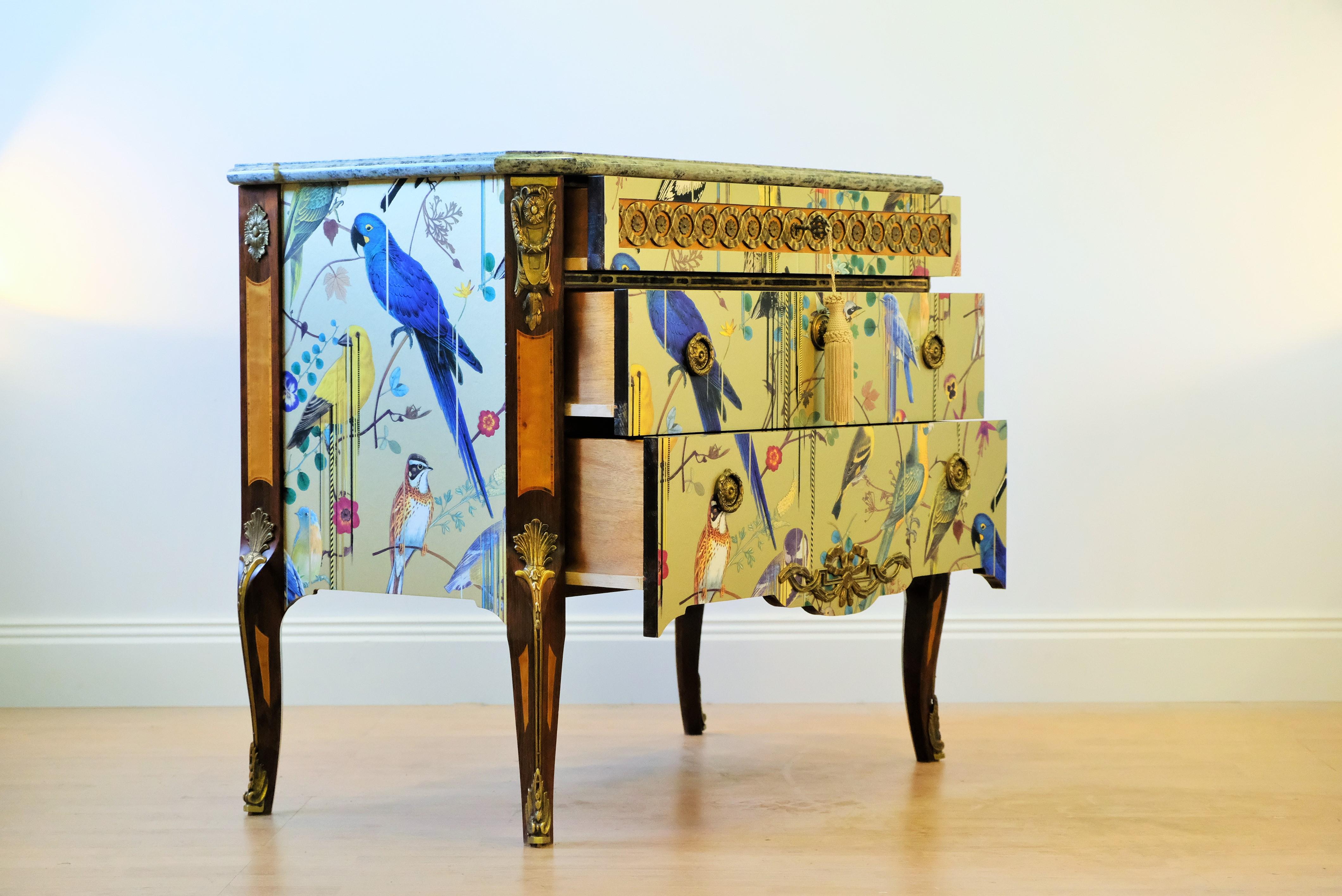 Marble Gustavian Haupt Chest with Three Drawers in a Gold Christian Lacroix Design