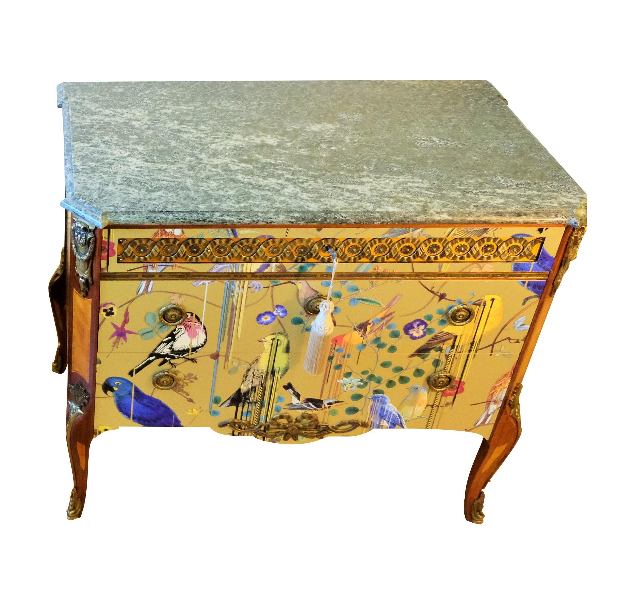 Marble Gustavian Haupt Chest with Three Drawers in a Gold Christian Lacroix Design For Sale