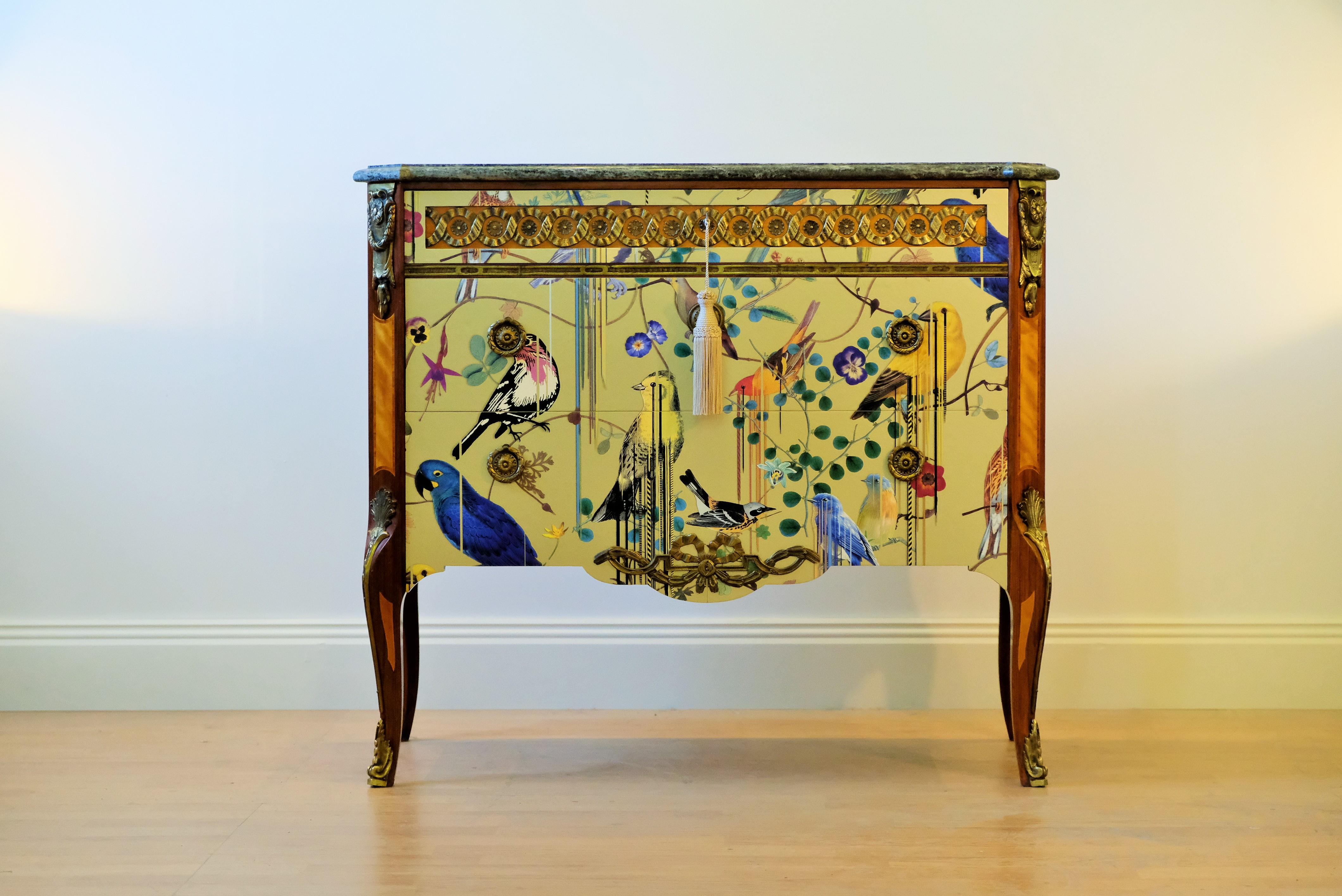 Gustavian Haupt Chest with Three Drawers in a Gold Christian Lacroix Design 1