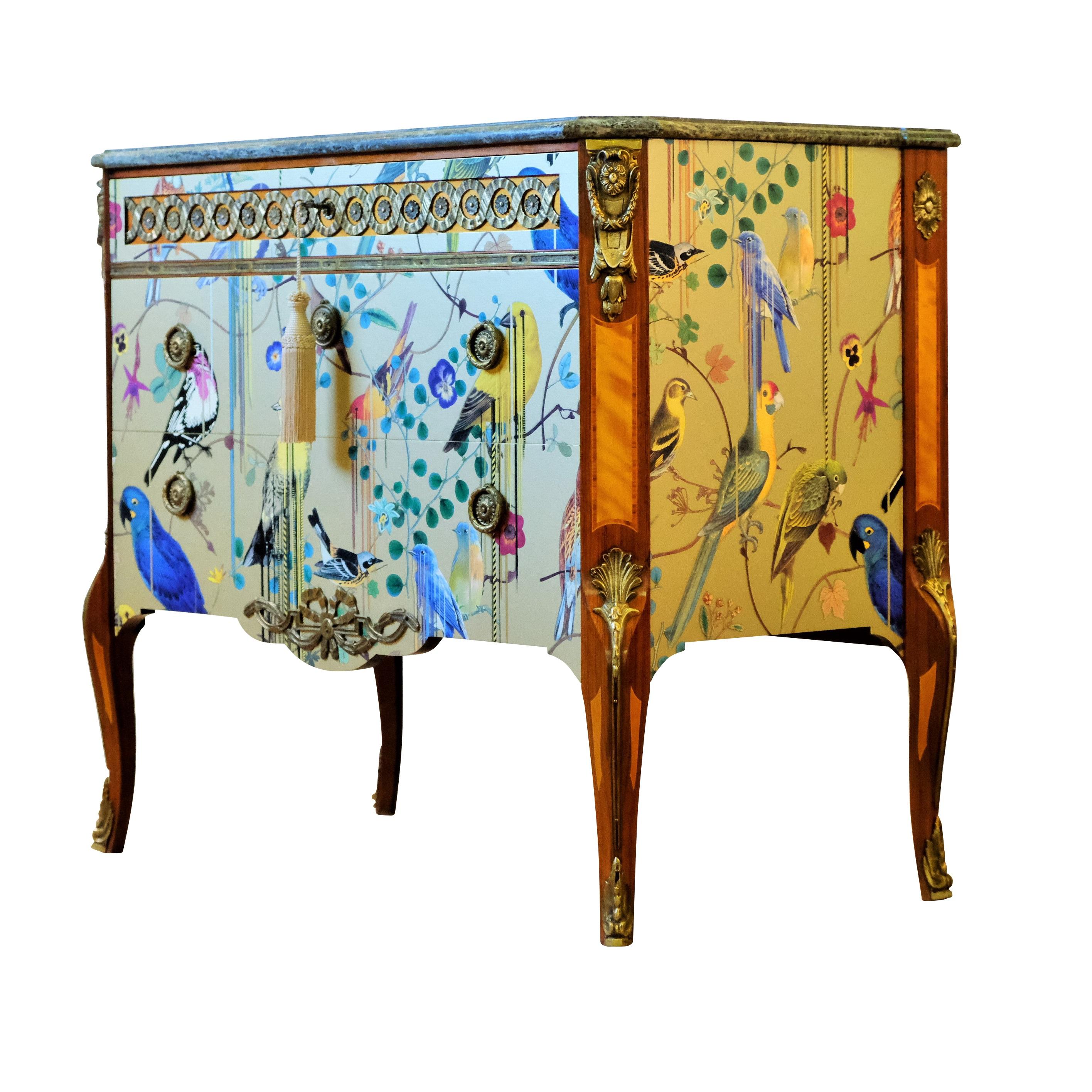 Gustavian Haupt Chest with Three Drawers in a Gold Christian Lacroix Design 3