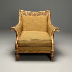 Gustavian, Italian Renaissance Style, Chair, Burlap, Distressed Paint, Giltwood