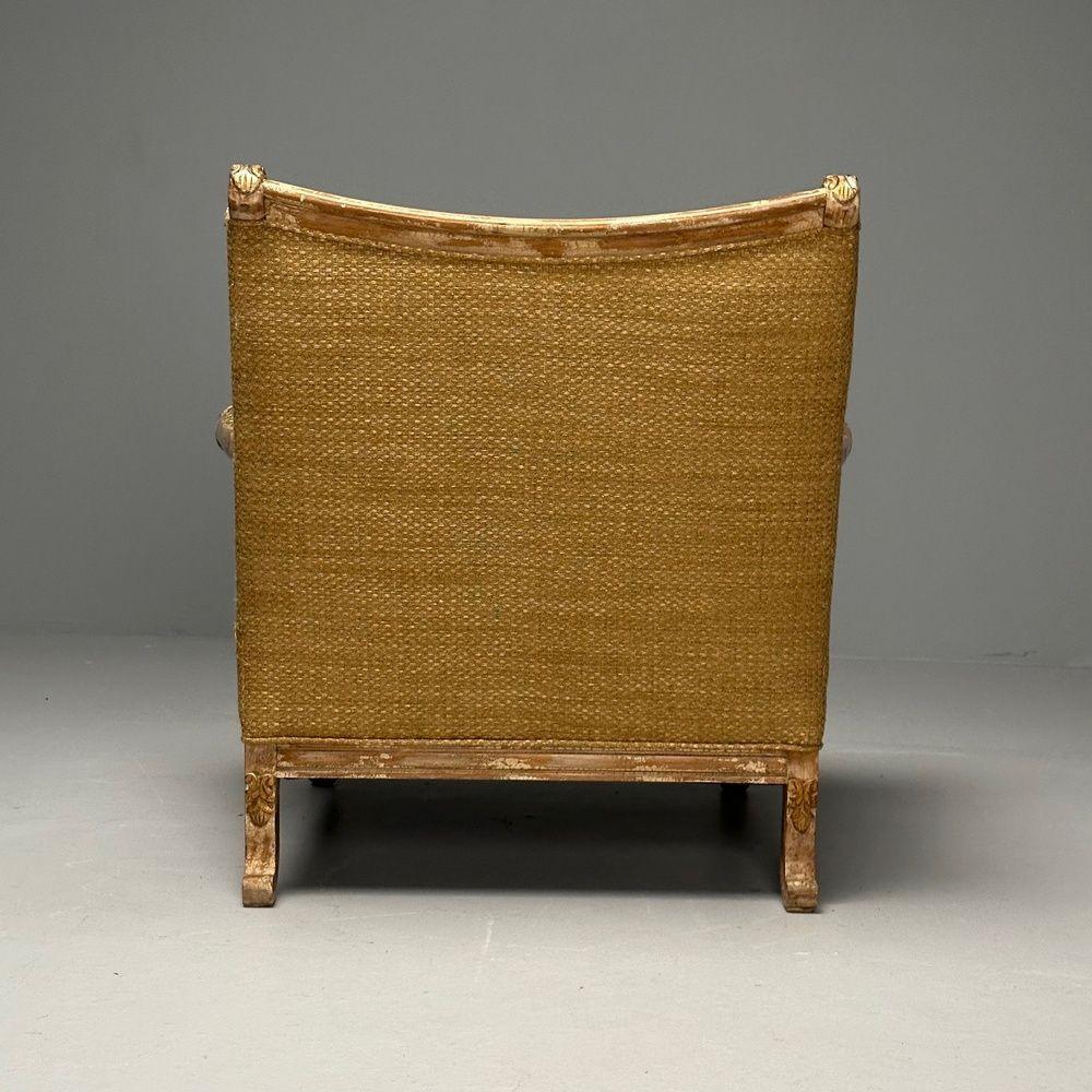 Gustavian, Italian Renaissance Style, Chair, Burlap, Distressed Paint, Giltwood For Sale 4
