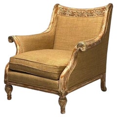 Gustavian, Italian Renaissance Style, Chair, Burlap, Distressed Paint, Giltwood