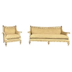 Gustavian, Italian Renaissance Style Distressed Paint, Sofa Set, Settee / Chair