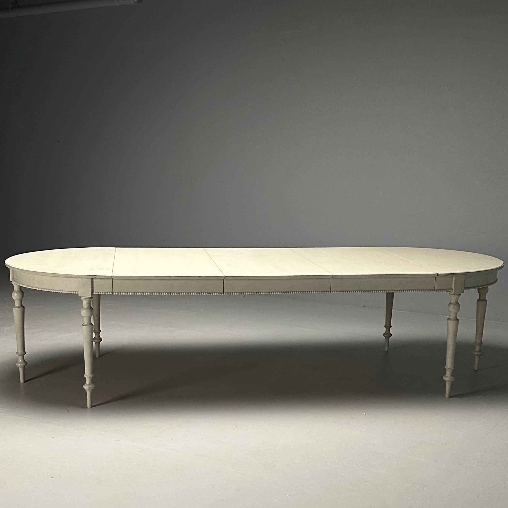 Gustavian, Large Swedish Dining Table, Gray Paint Distressed, Sweden, 1970s In Good Condition For Sale In Stamford, CT