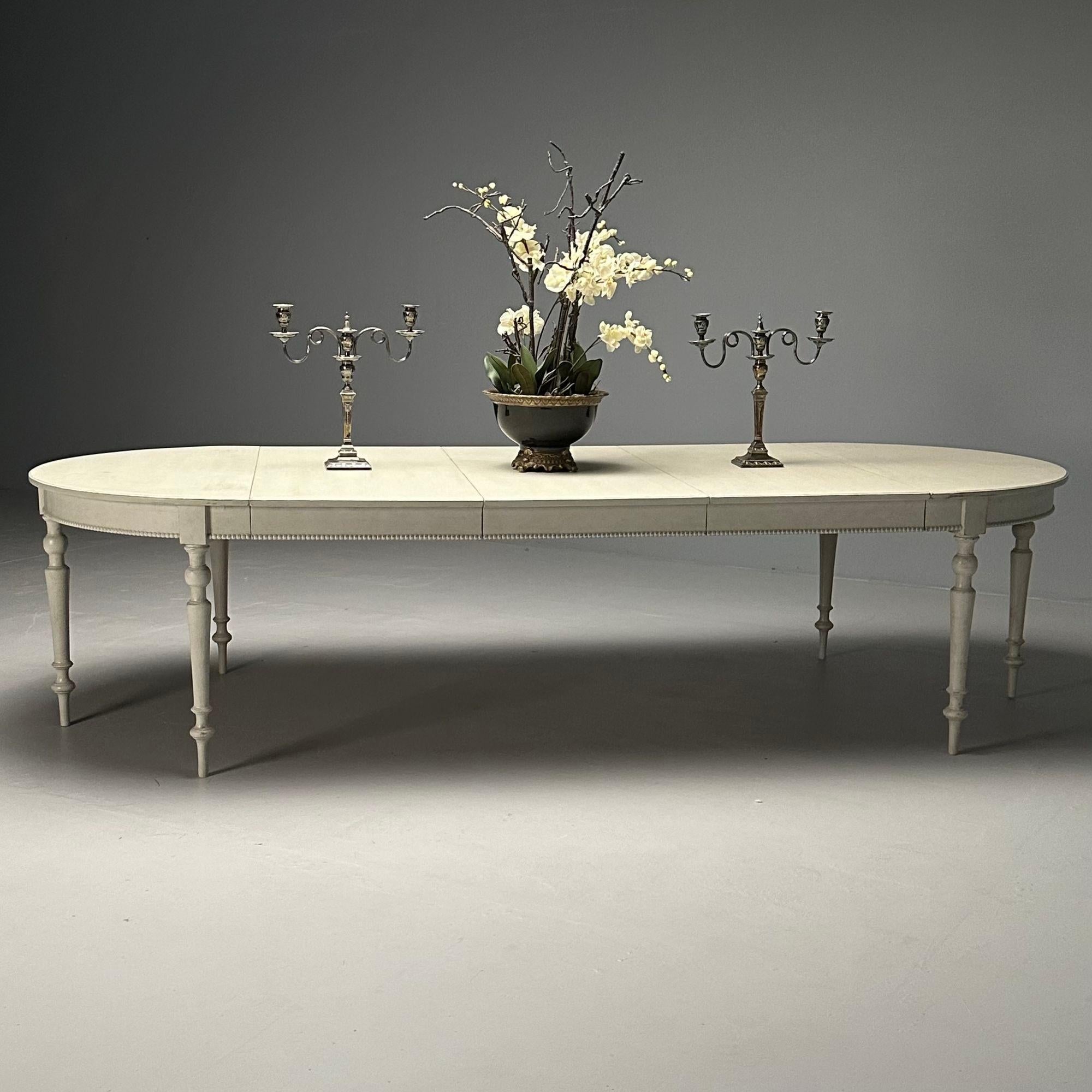 Gustavian, Large Swedish Dining Table, Gray Paint Distressed, Sweden, 1970s In Good Condition For Sale In Manhasset, NY