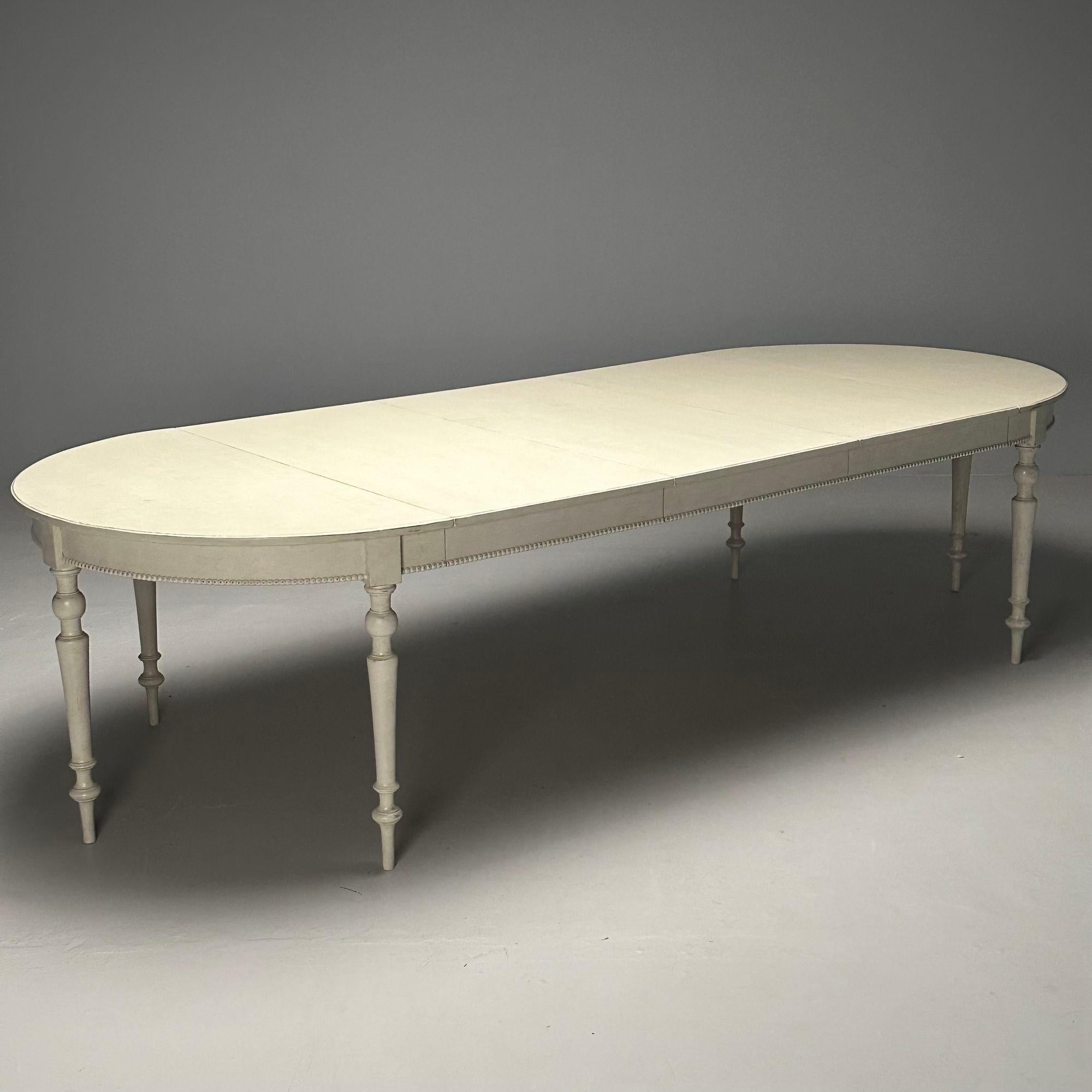Wood Gustavian, Large Swedish Dining Table, Gray Paint Distressed, Sweden, 1970s For Sale