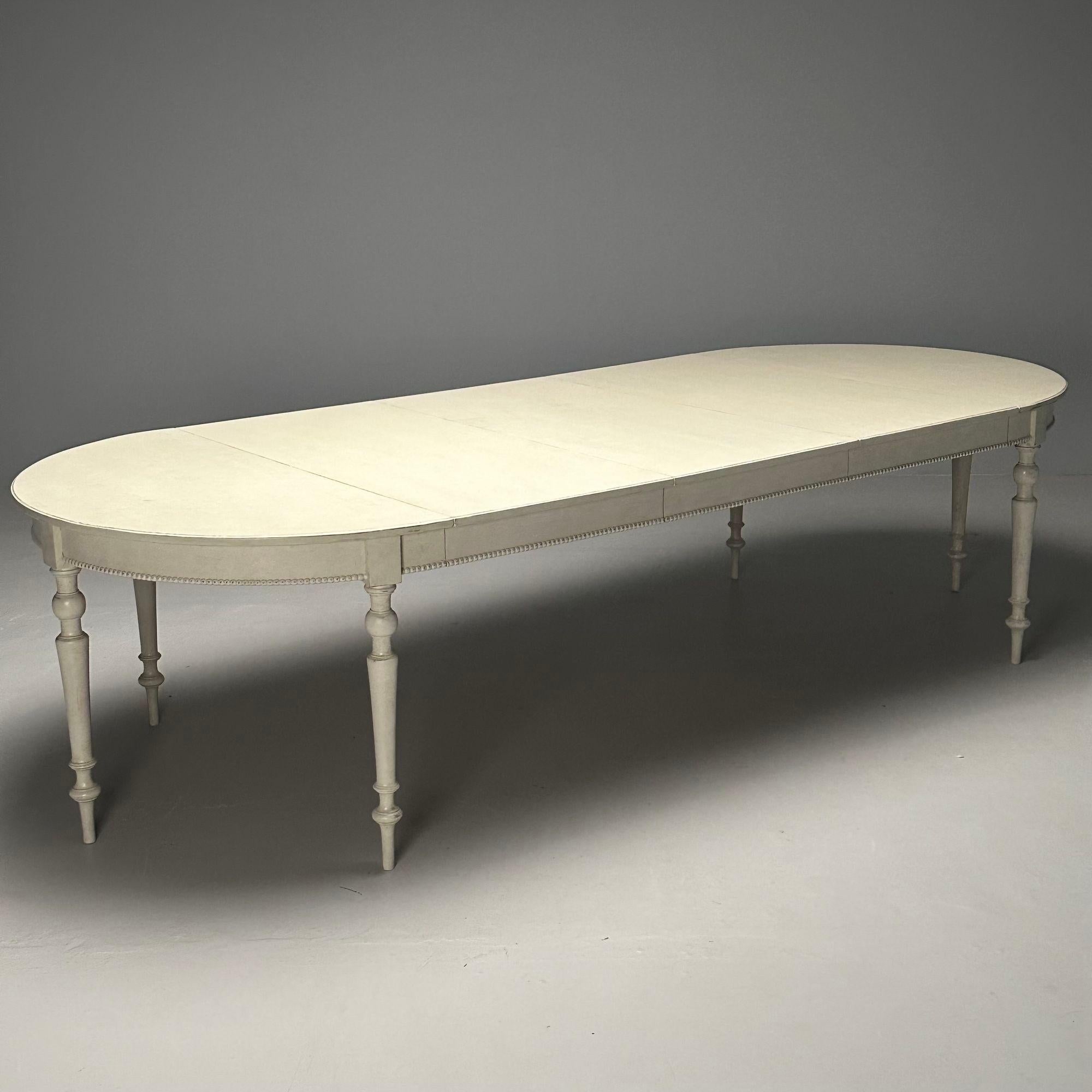 Mid-20th Century Gustavian, Large Swedish Dining Table, Gray Paint Distressed, Sweden, 1970s For Sale