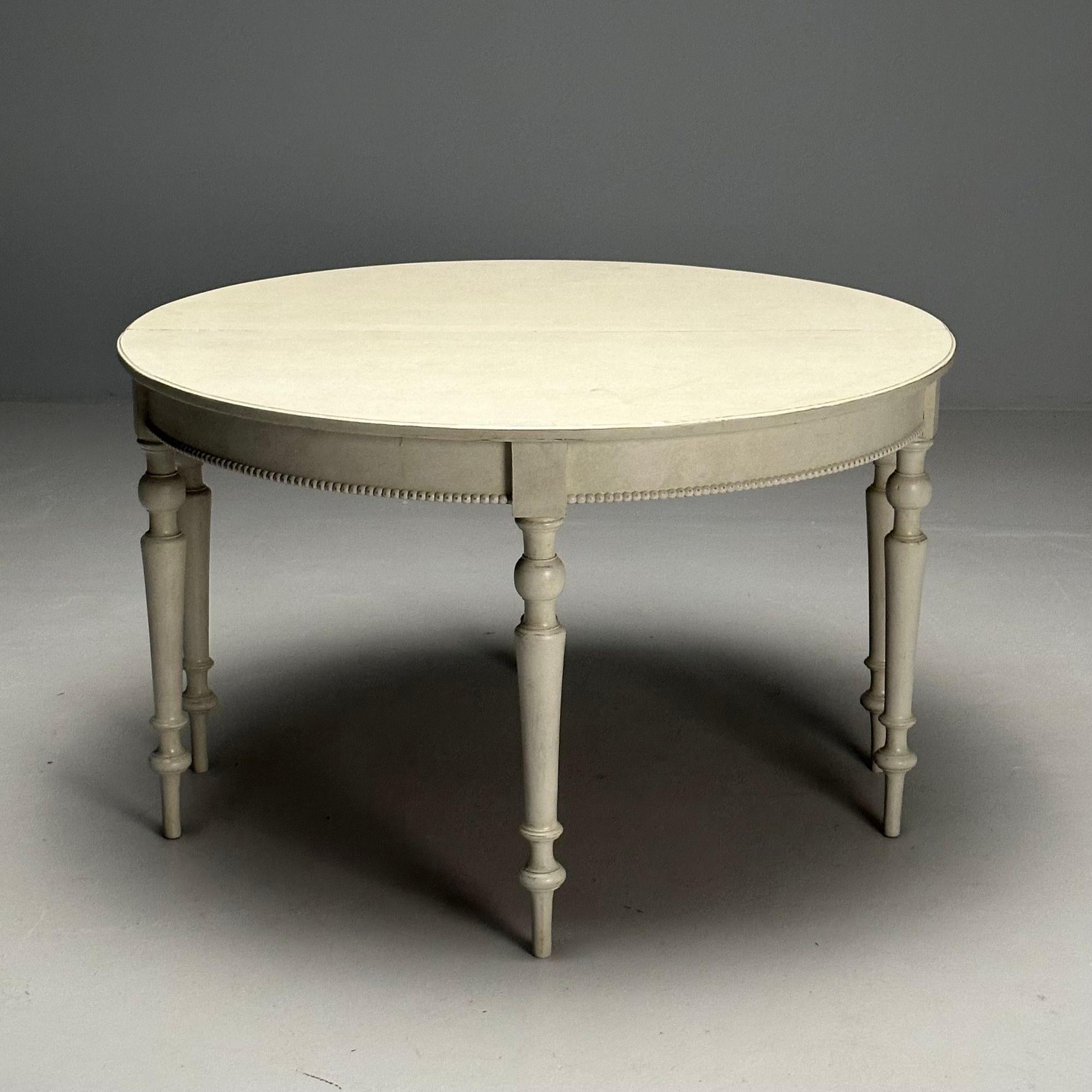 Wood Gustavian, Large Swedish Dining Table, Gray Paint Distressed, Sweden, 1970s For Sale