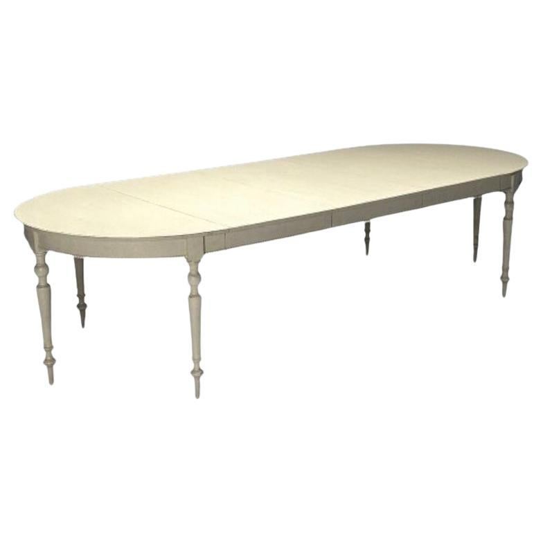 Gustavian, Large Swedish Dining Table, Gray Paint Distressed, Sweden, 1970s For Sale