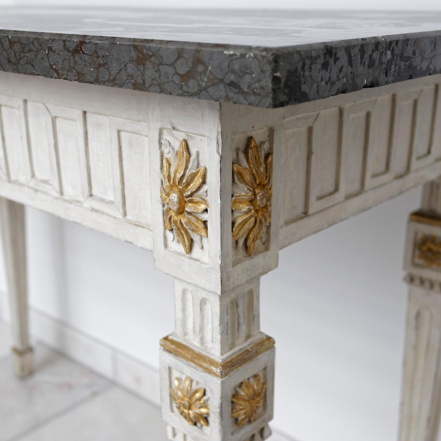 Marble Gustavian Late 18th Century Neoclassical Swedish, White-Painted Console Table For Sale