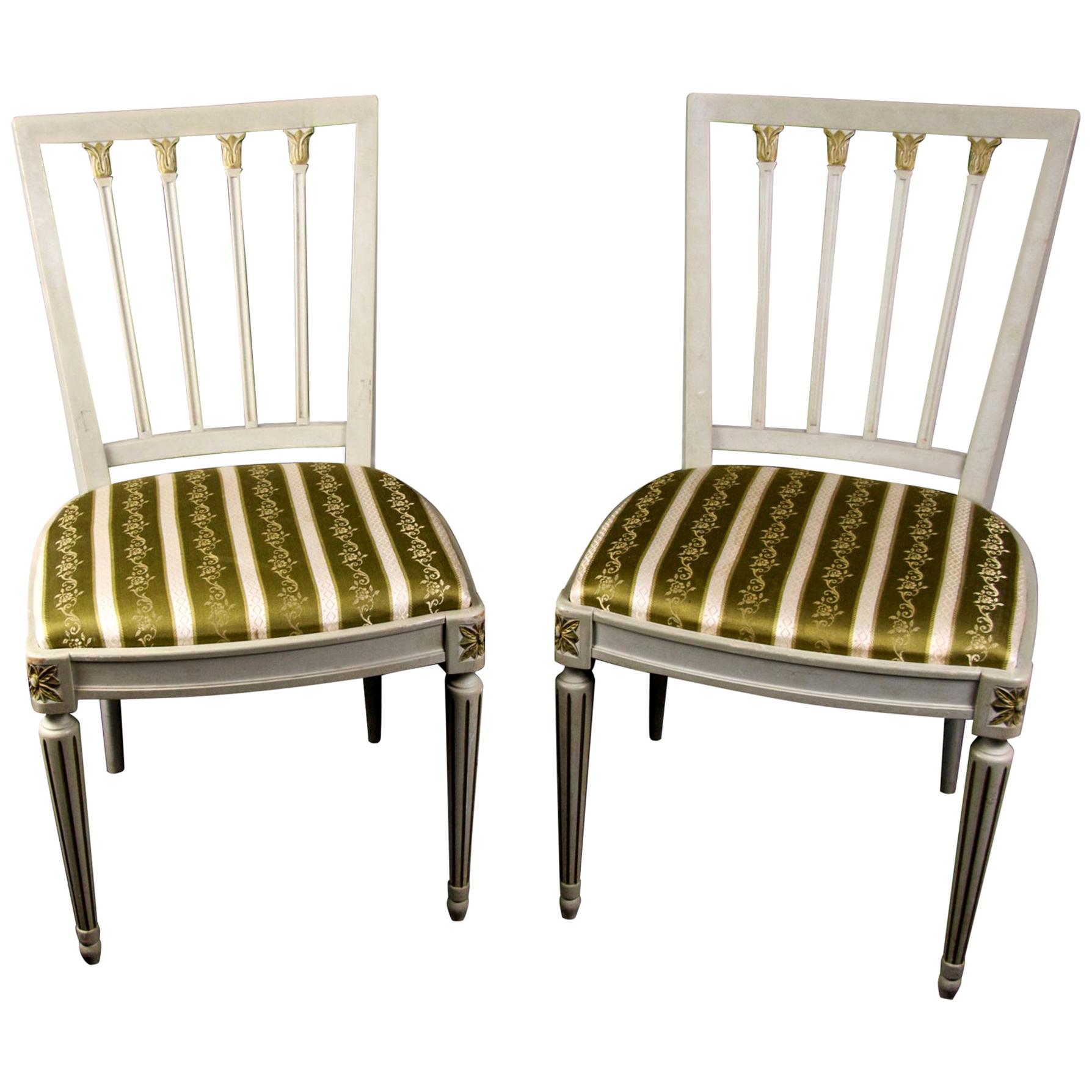 Gustavian Leksand Swedish Dining Chairs Pair in Gilt, 20th Century For Sale