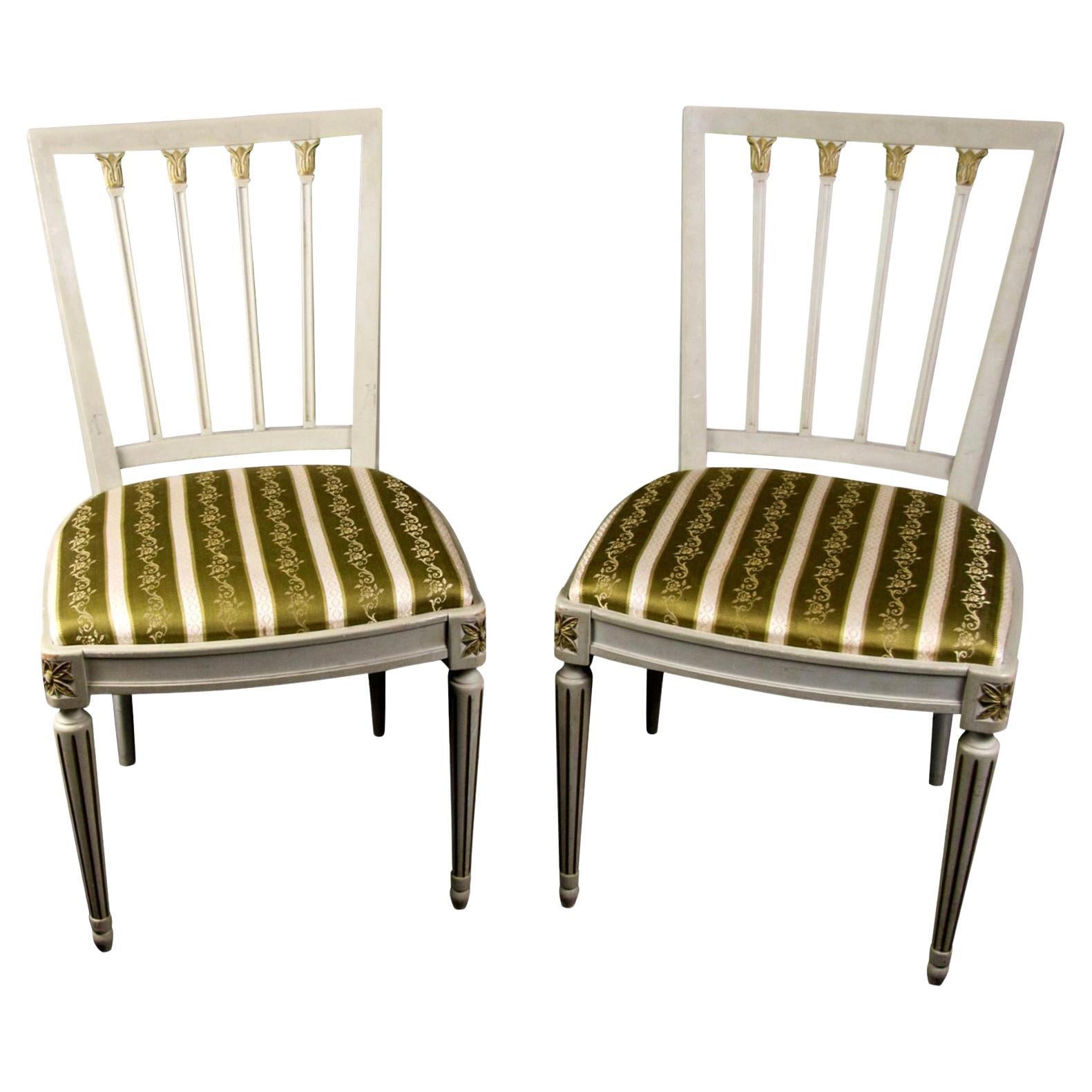 Gustavian Leksand Swedish Dining Chairs Pair in Gilt, 20th Century