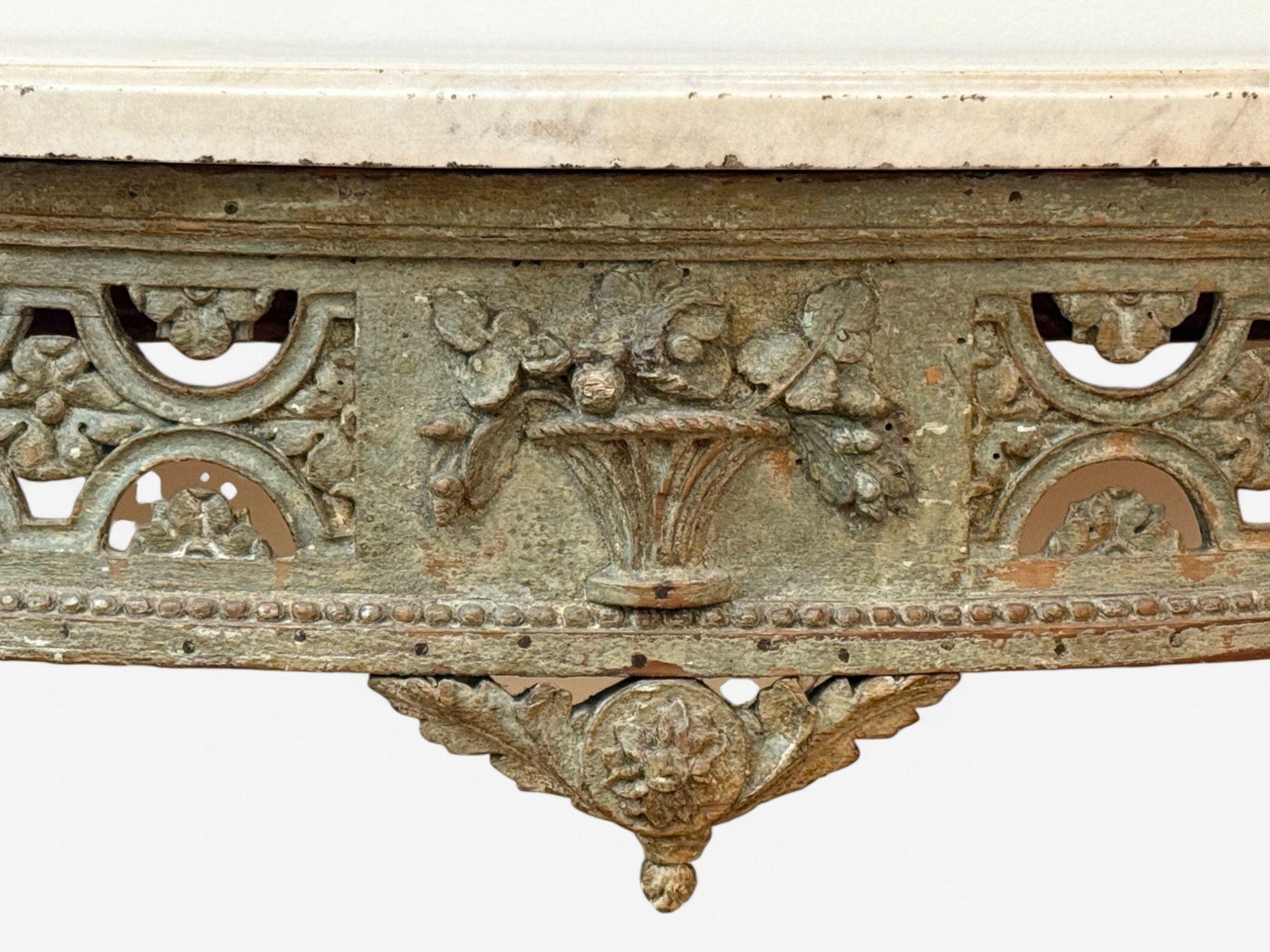 Gustavian, Louis XI, Painted Wood, Marble, Demilune Console Table, France, 1780 For Sale 1