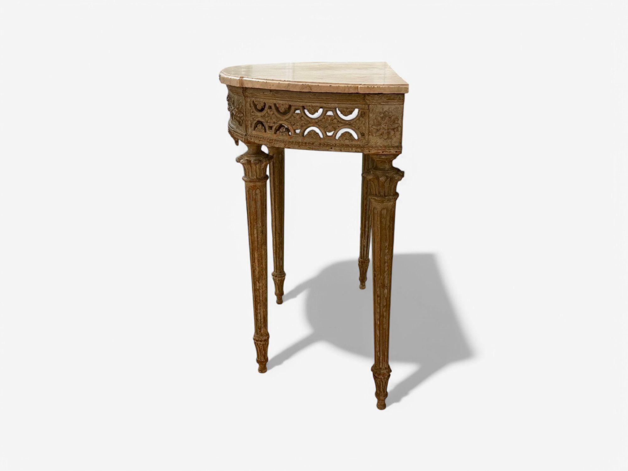 Gustavian, Louis XI, Painted Wood, Marble, Demilune Console Table, France, 1780 For Sale 3