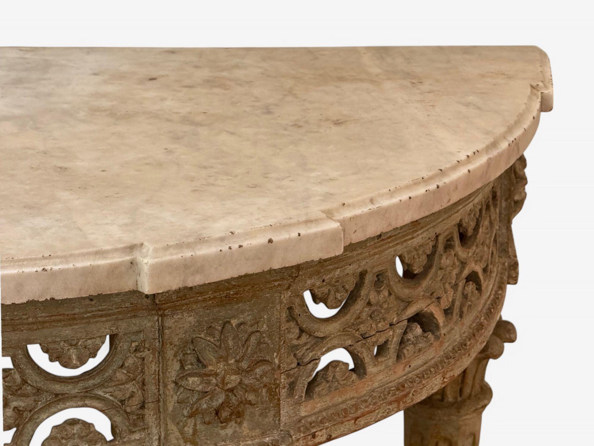 Gustavian, Louis XI, Painted Wood, Marble, Demilune Console Table, France, 1780 For Sale 4