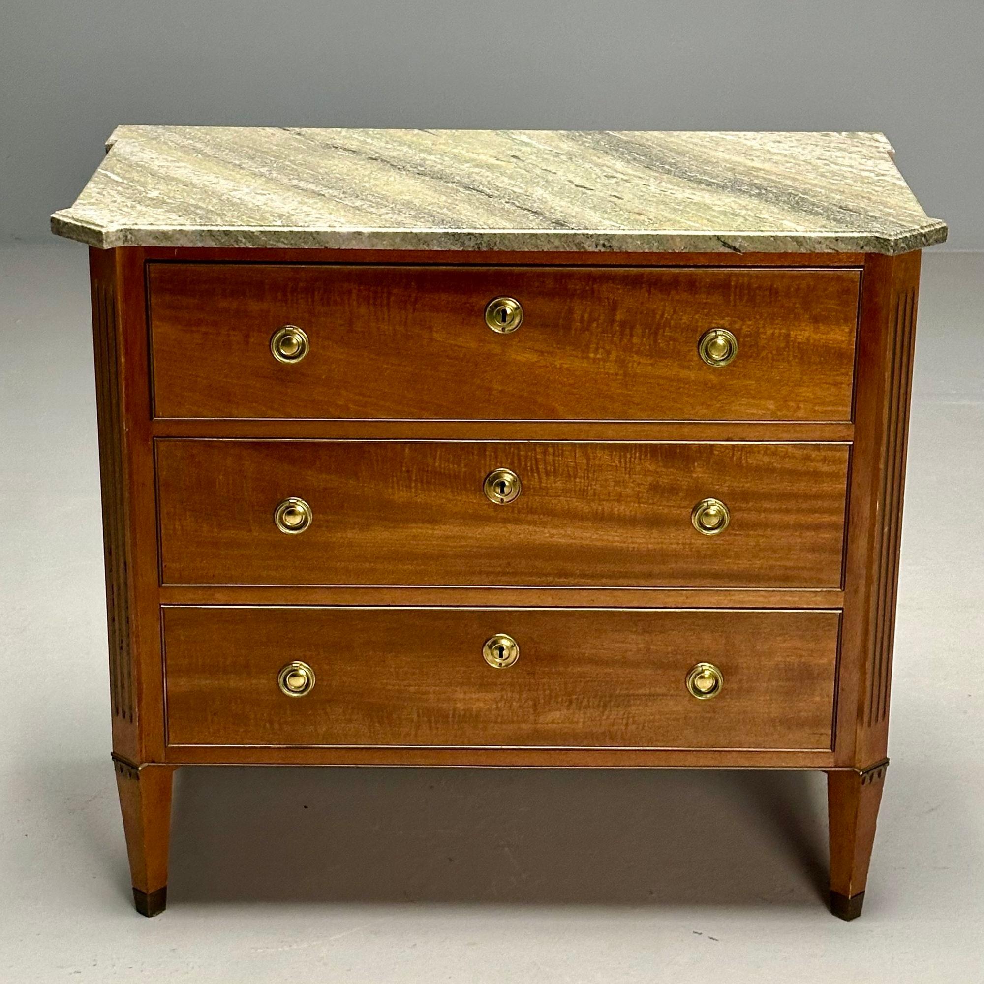 Gustavian, Louis XVI Style, Commode, Mahogany, Marble, Brass, Sweden, 1980s In Good Condition For Sale In Stamford, CT