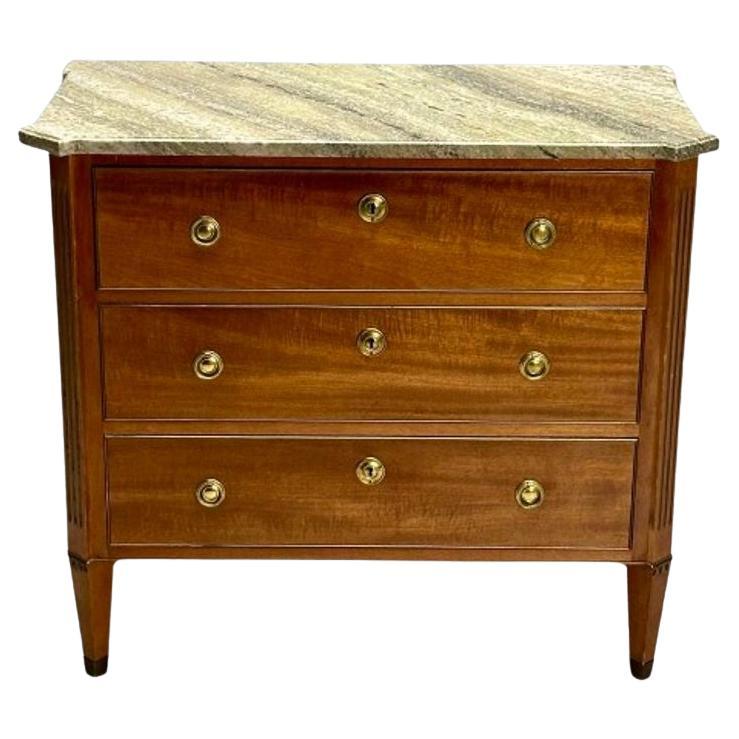 Gustavian, Louis XVI Style, Commode, Mahogany, Marble, Brass, Sweden, 1980s For Sale