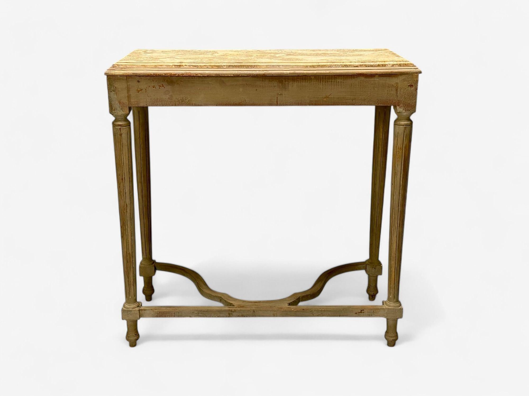 Consoles de style Louis XVI, bois gris vieilli, marbre, France en vente 4