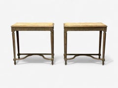 Gustavian, Louis XVI Style, Console Tables, Distressed Grey Wood, Marble, France