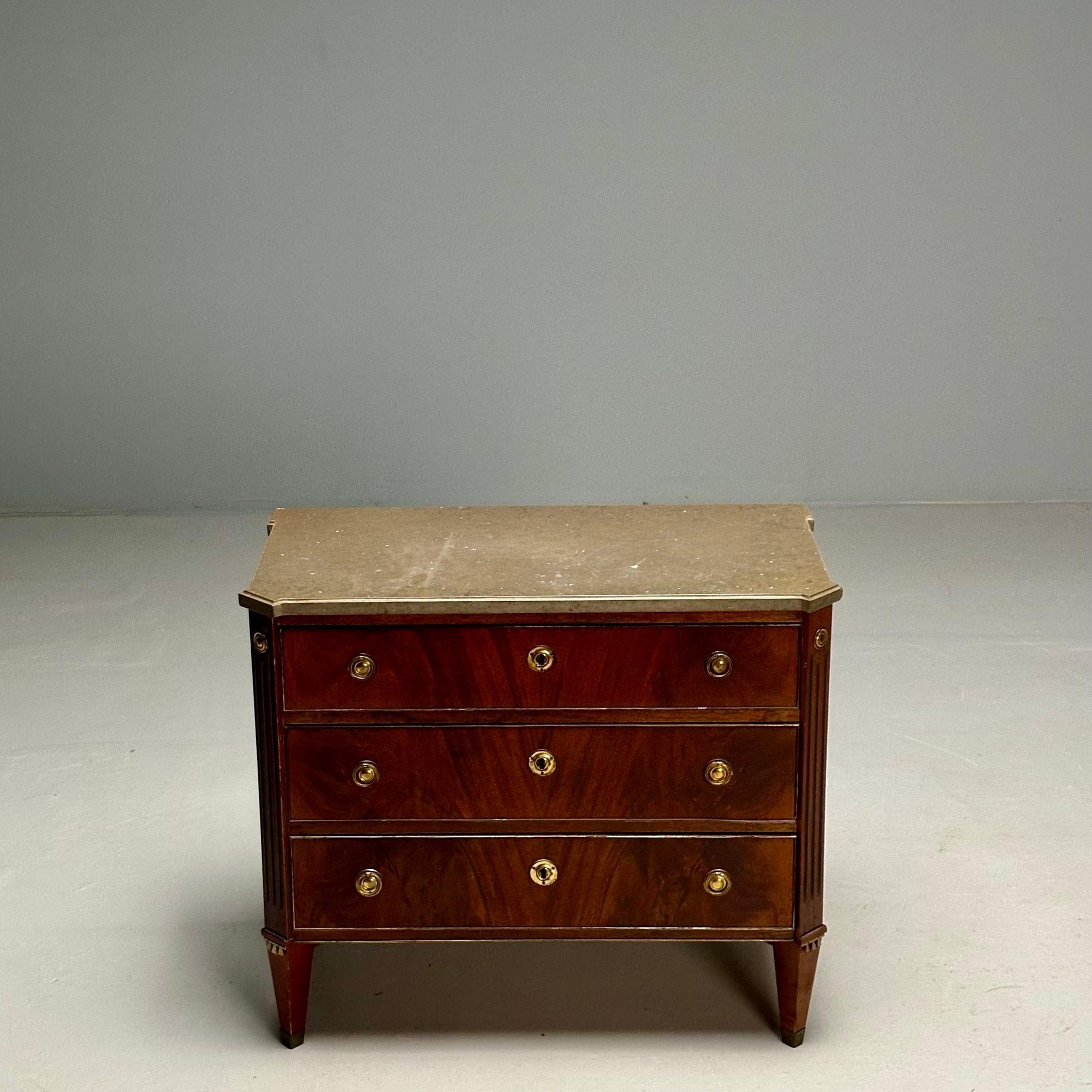 Late 20th Century Gustavian, Louis XVI Style, Small Swedish Chest, Brass, Marble, Sweden, 1970s For Sale