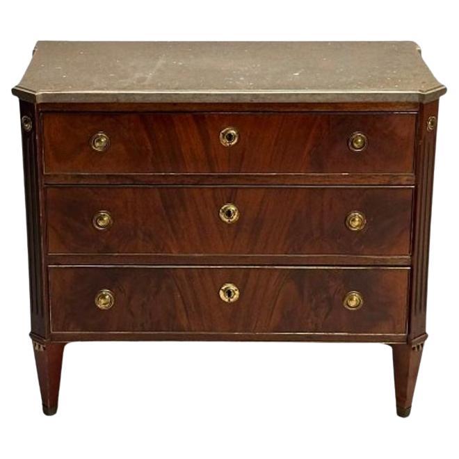 Gustavian, Louis XVI Style, Small Swedish Chest, Brass, Marble, Sweden, 1970s For Sale