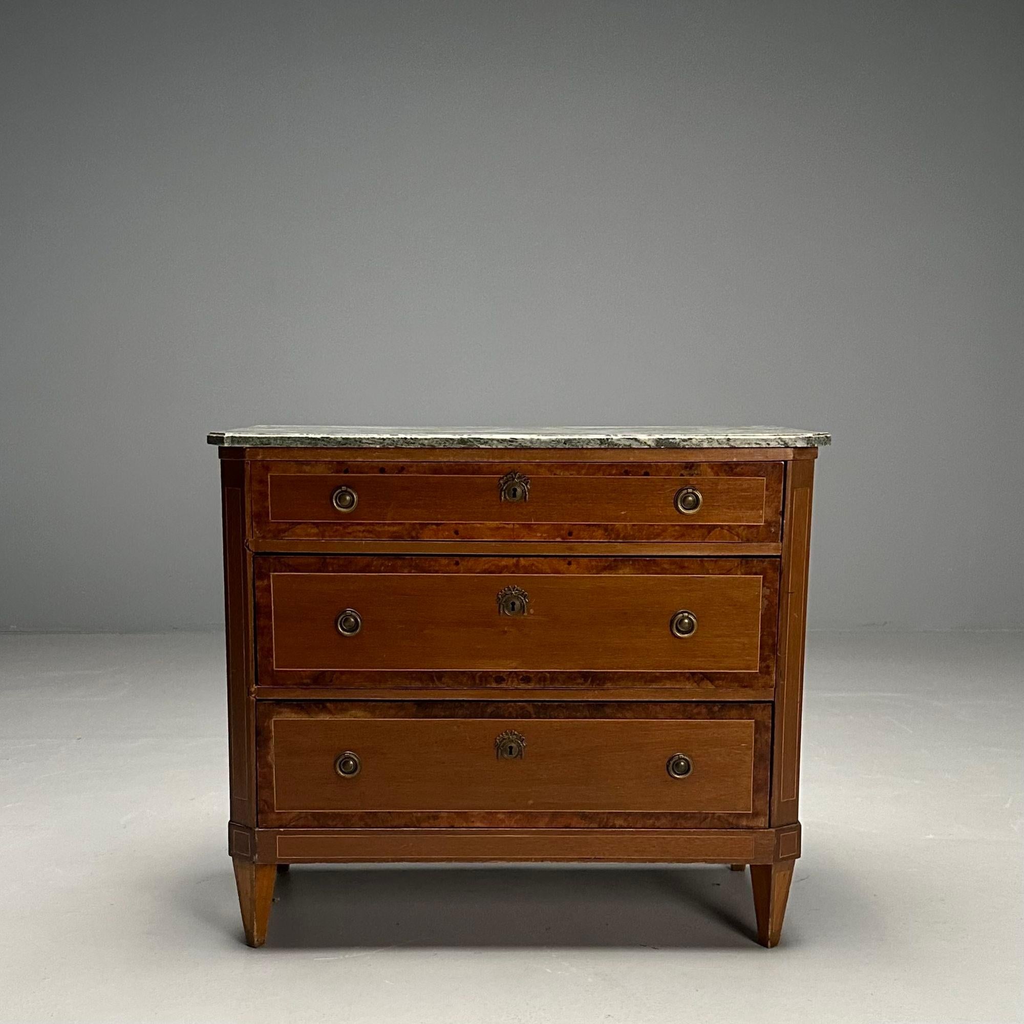 Gustavian, Louis XVI Style, Swedish Commode, Birch, Marble, Brass, 1950s In Good Condition For Sale In Manhasset, NY