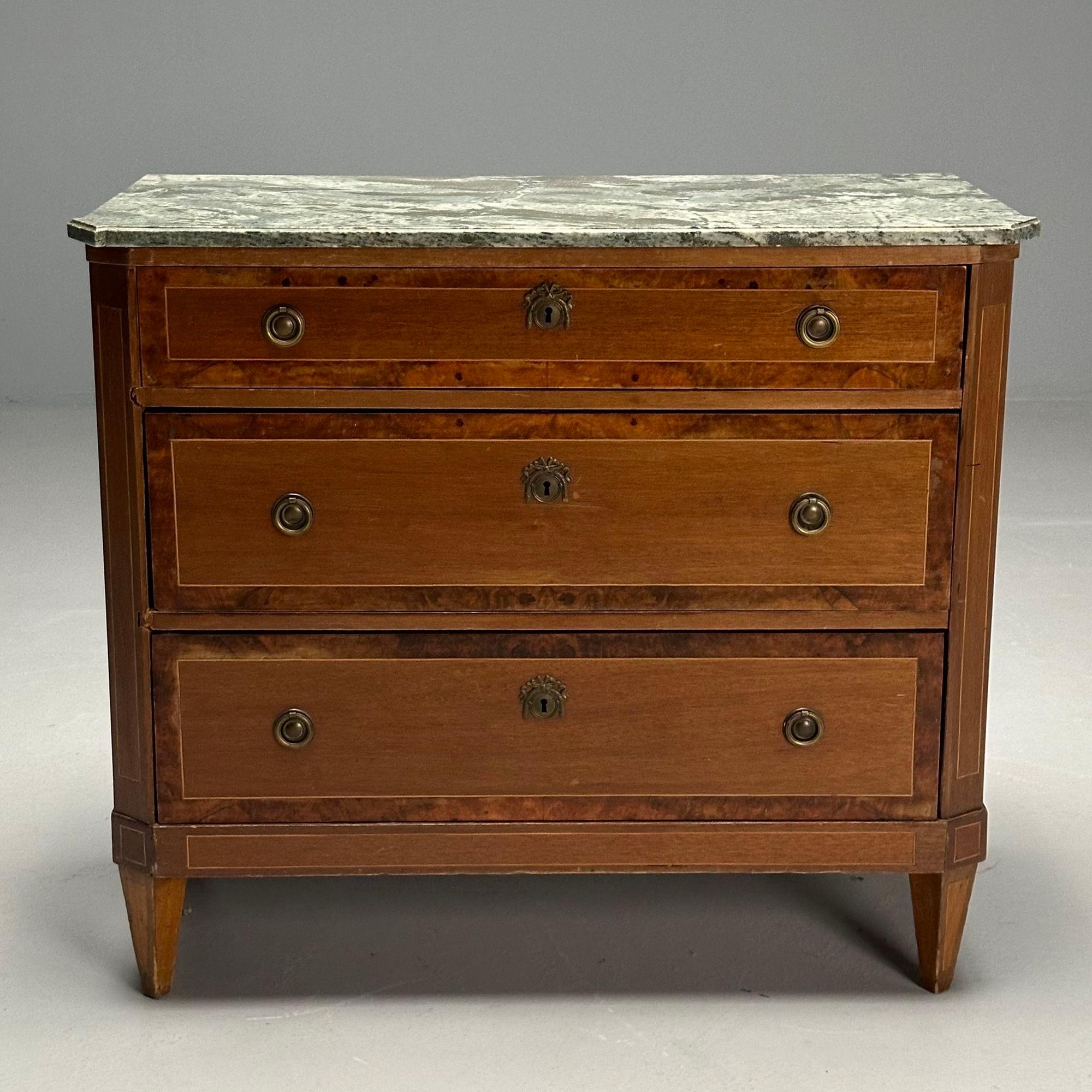 Mid-20th Century Gustavian, Louis XVI Style, Swedish Commode, Birch, Marble, Brass, 1950s For Sale