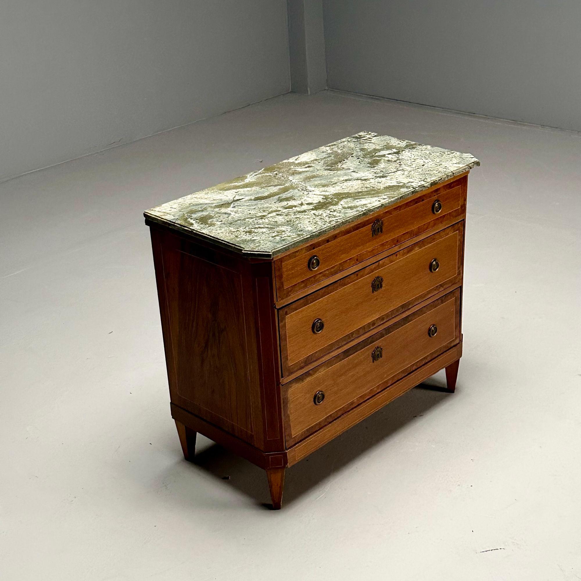 Gustavian, Louis XVI Style, Swedish Commode, Birch, Marble, Brass, 1950s For Sale 1