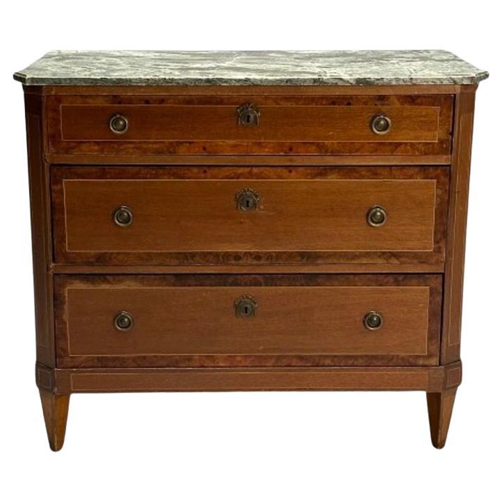 Gustavian, Louis XVI Style, Swedish Commode, Birch, Marble, Brass, 1950s For Sale