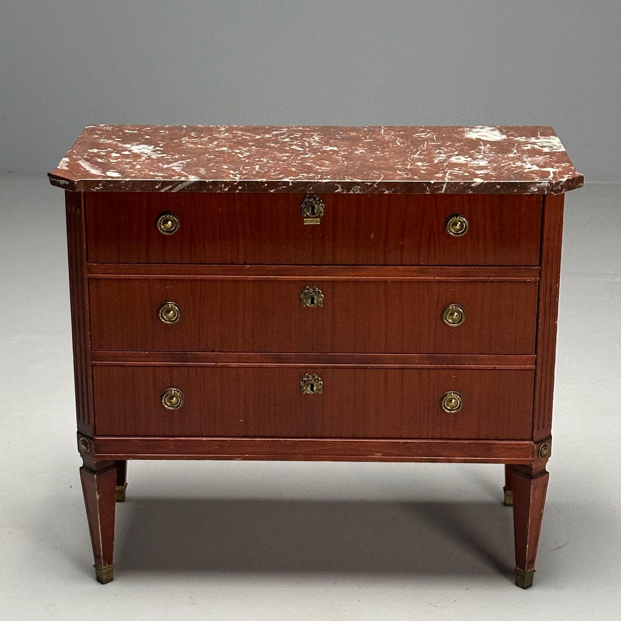 Gustavian, Louis XVI Style, Swedish Commode, Mahogany, Marble, Sweden, 1950s In Good Condition For Sale In Stamford, CT