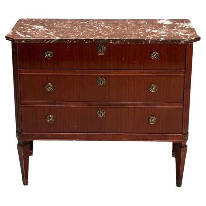 Gustavian, Louis XVI Style, Swedish Commode, Mahogany, Marble, Sweden, 1950s For Sale