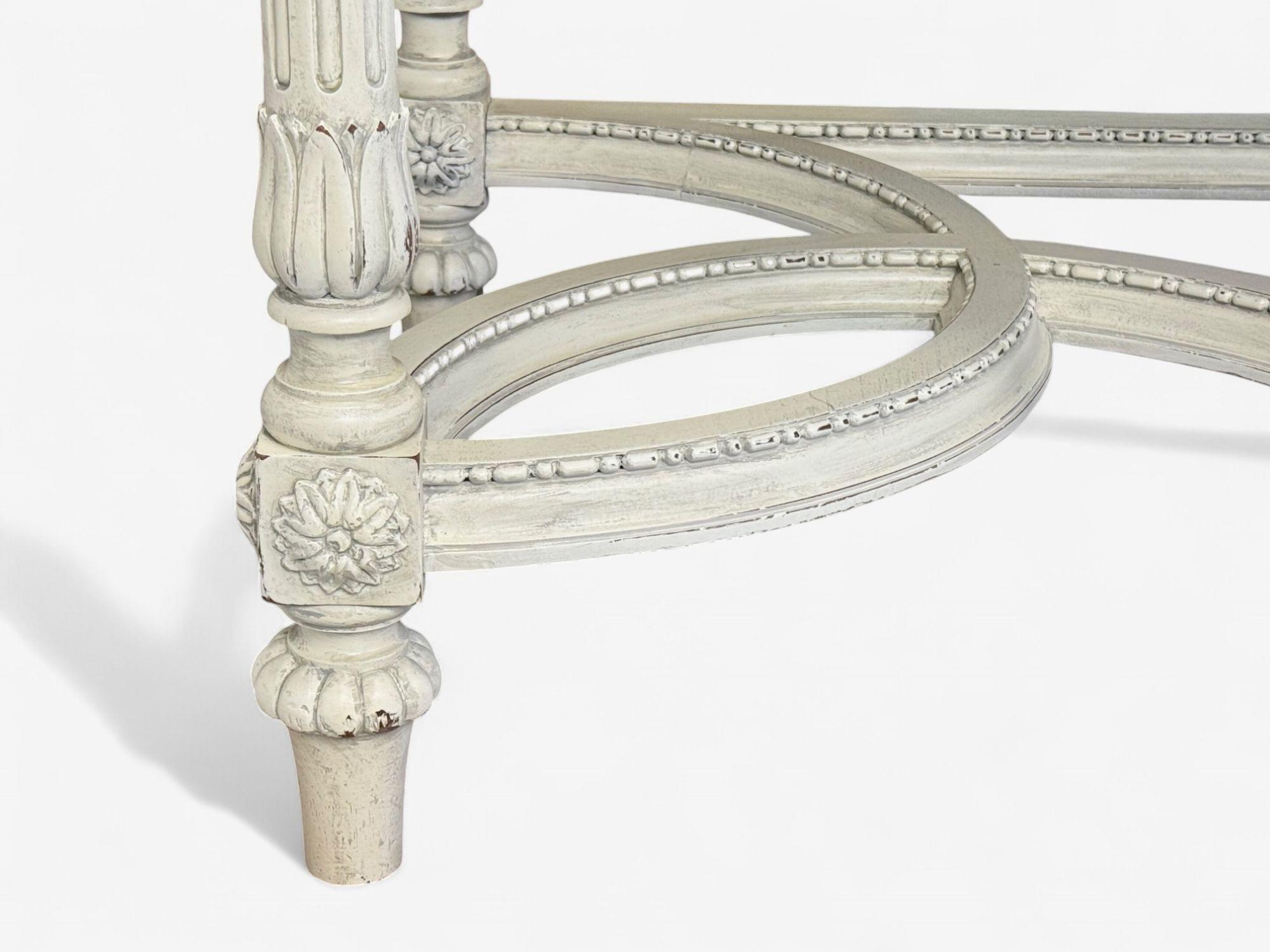 Mesa consola pintada de blanco, estilo Luis XVI Gustaviano, Francia, mármol, 1910 en venta 3