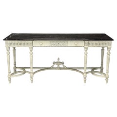 Table console gustavienne de style Louis XVI, peinte en blanc, France, marbre, 1910