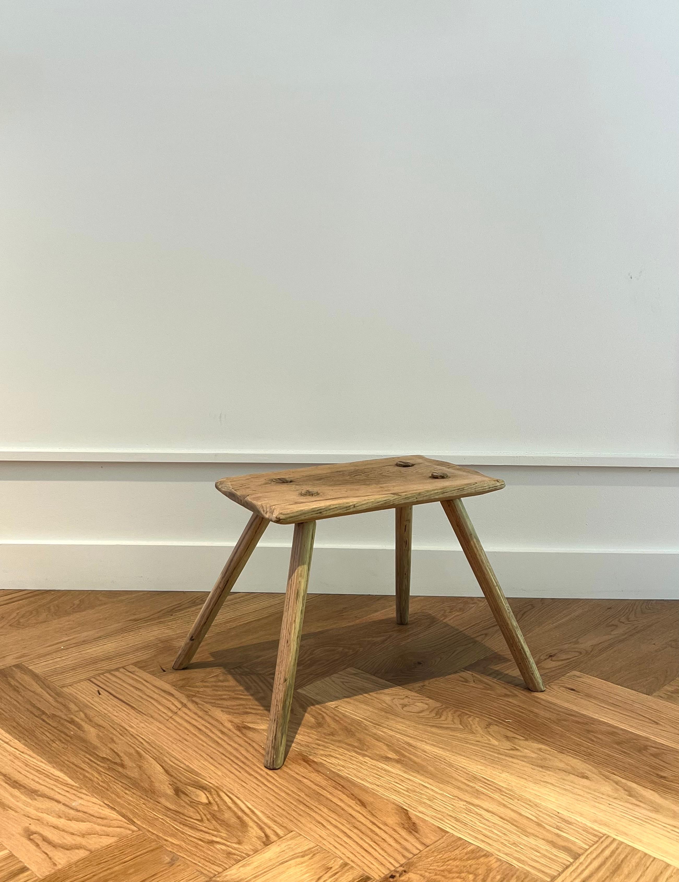 Oak Gustavian Milking Stool with Tongue and Groove Detailing For Sale