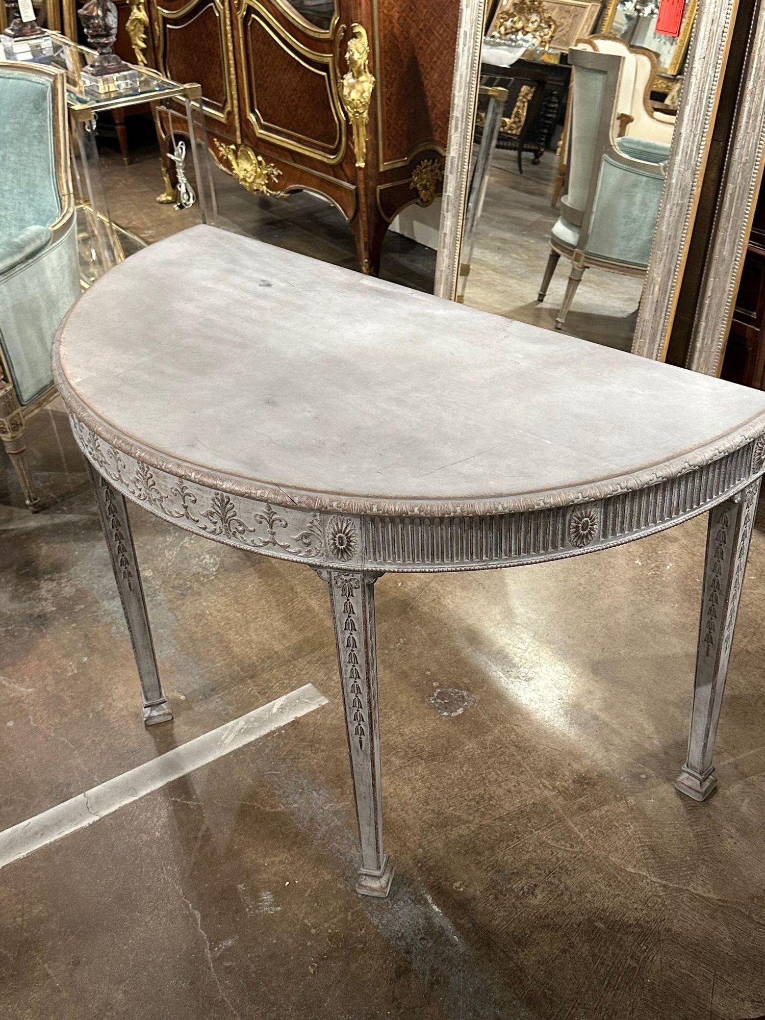 Gustavian Neo-Classical Painted Demi-Lune For Sale 1